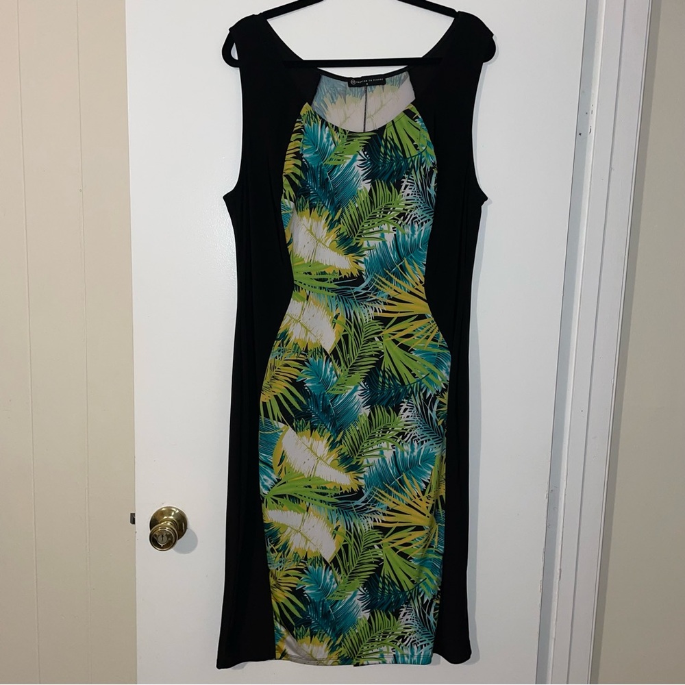 FTF Signature Sleeveless Summer Midi Dress – Black/Tropical – Size 3X